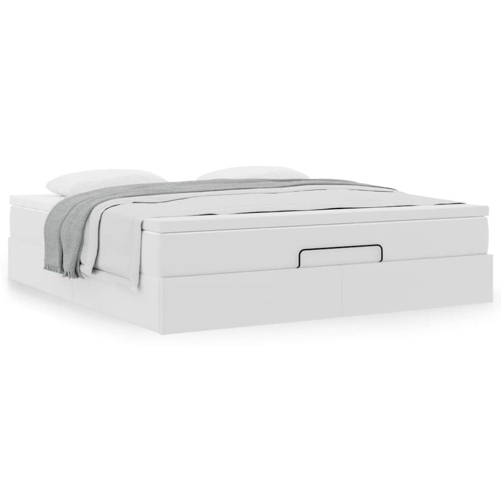 vidaXL Ottoman sängram med madrass vit 180x200 cm konstläder