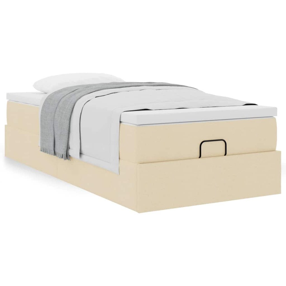 vidaXL Ottoman sängram med madrass gräddvit 80x200 cm tyg