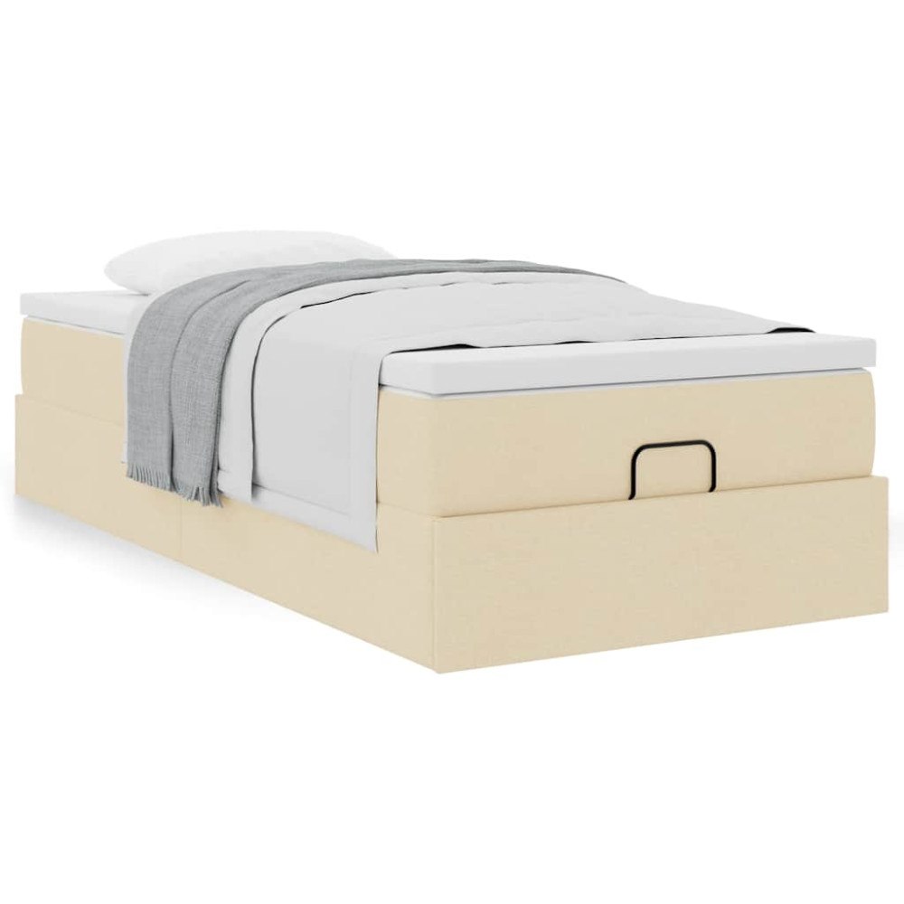 vidaXL Ottoman sängram med madrass gräddvit 90x190 cm tyg