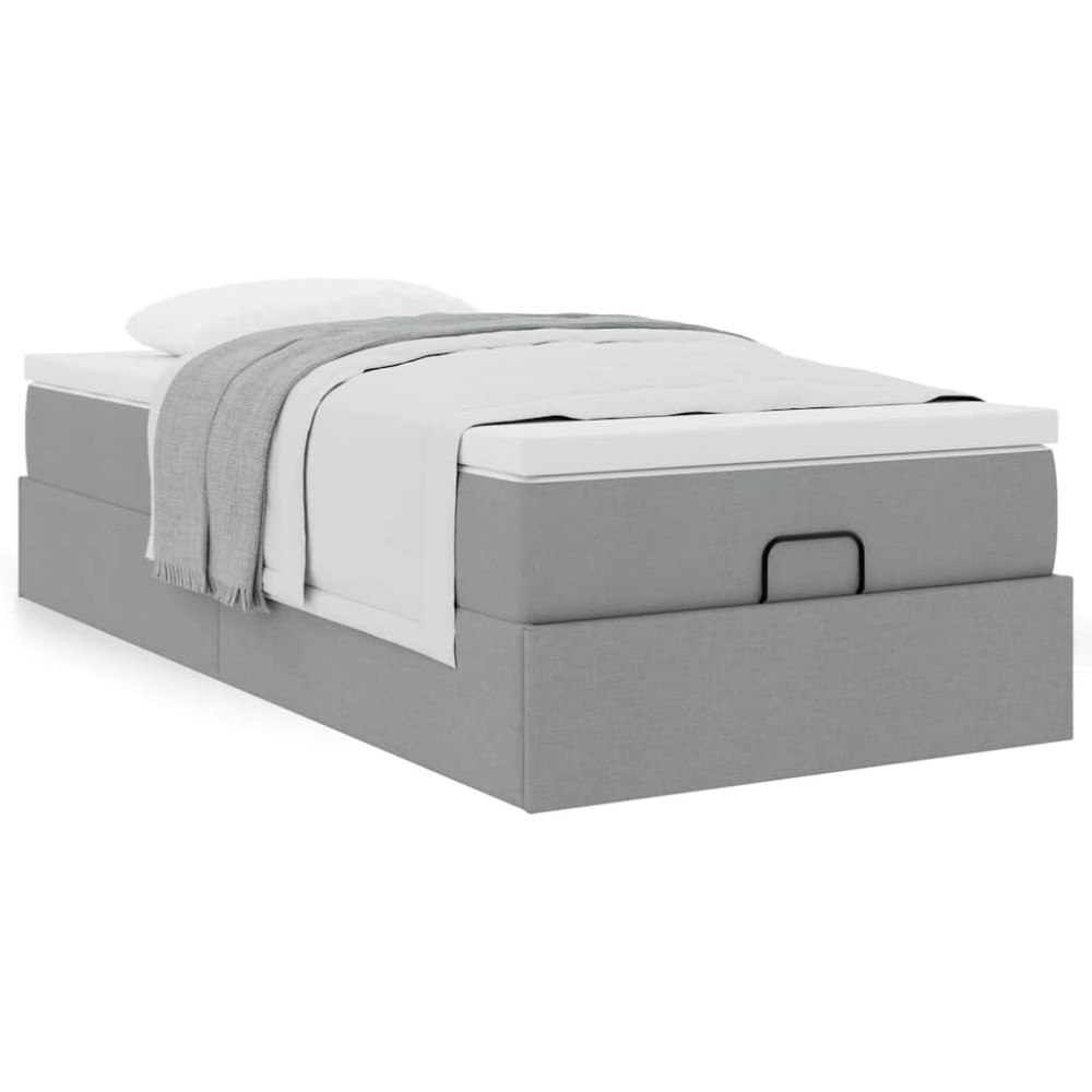vidaXL Ottoman sängram med madrass ljusgrå 90x200 cm tyg