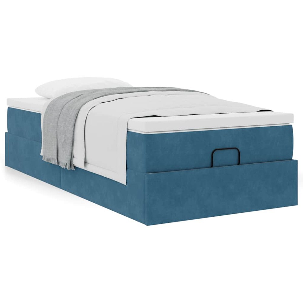 vidaXL Ottoman sängram med madrass mörkblå 80x200 cm sammet