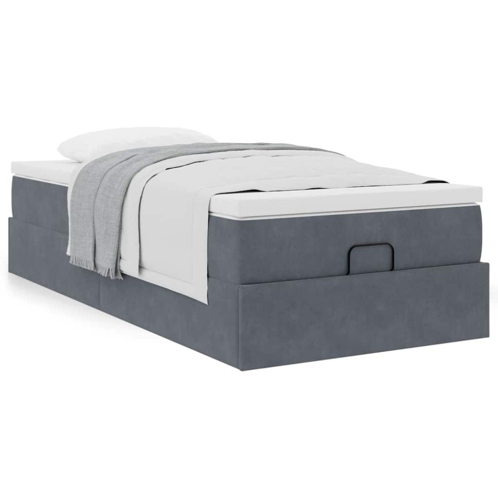 vidaXL Ottoman sängram med madrass mörkgrå 90x200 cm sammet