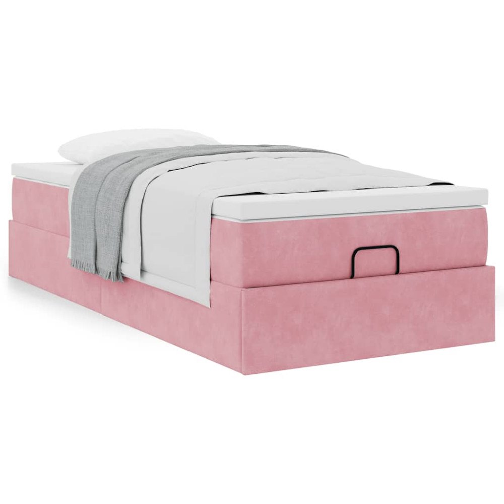 vidaXL Ottoman sängram med madrass rosa 90x200 cm sammet