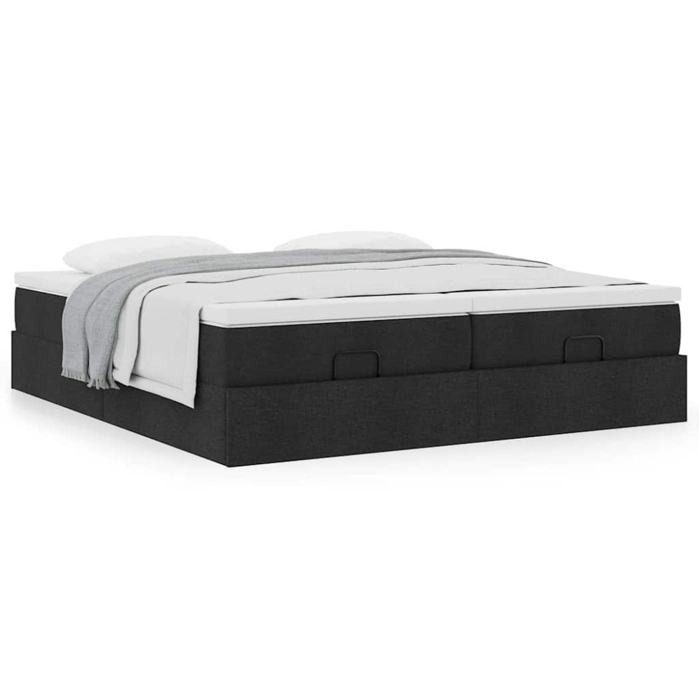 vidaXL Ottoman sängram med madrasser svart 200x200 cm tyg