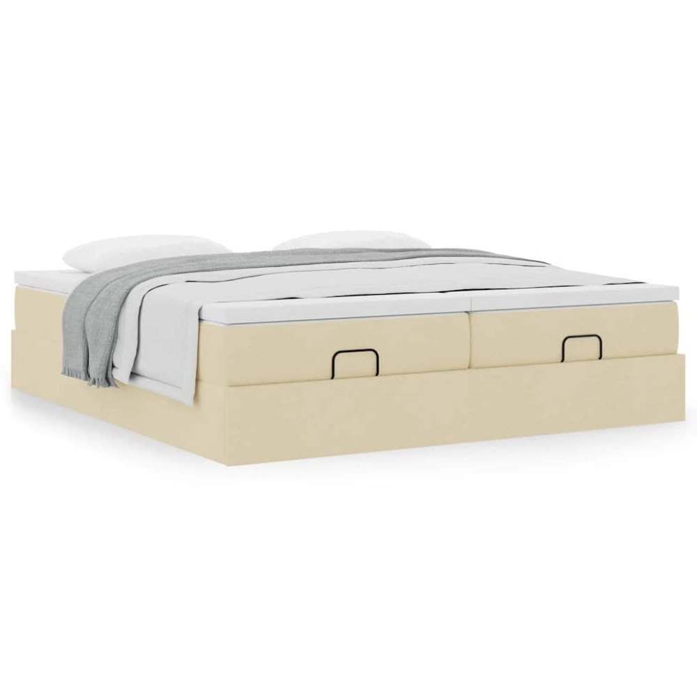 vidaXL Ottoman sängram med madrasser gräddvit 200x200 cm tyg