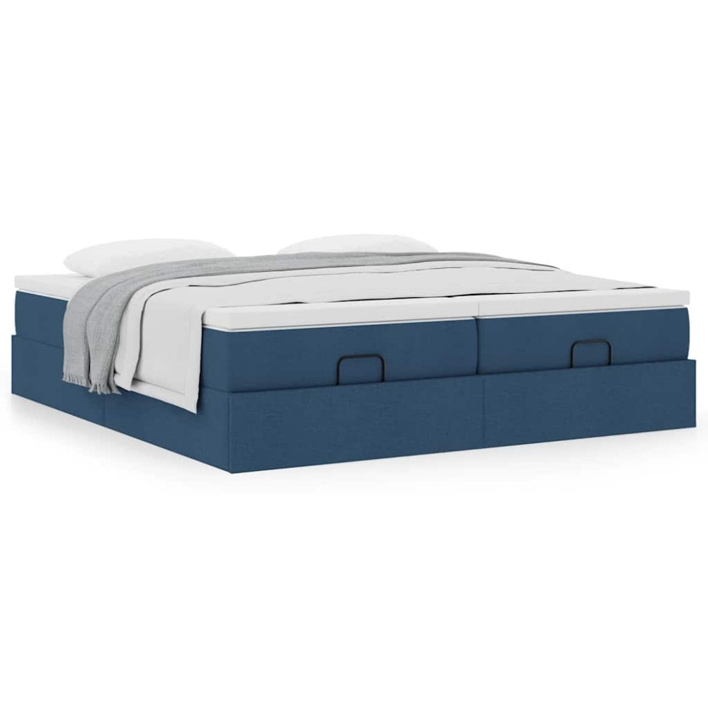 vidaXL Ottoman sängram med madrasser blå 200x200 cm tyg