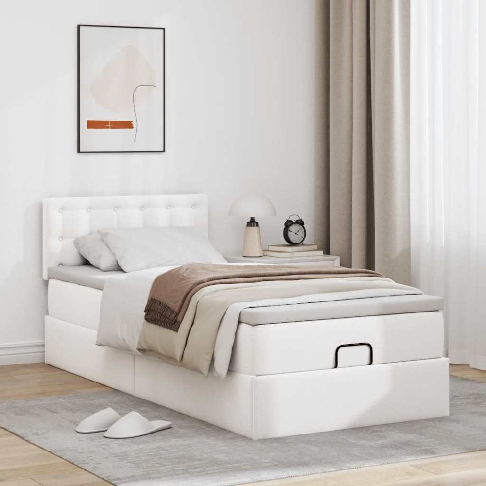 vidaXL Ottoman säng med madrass vit 80x200 cm konstläder