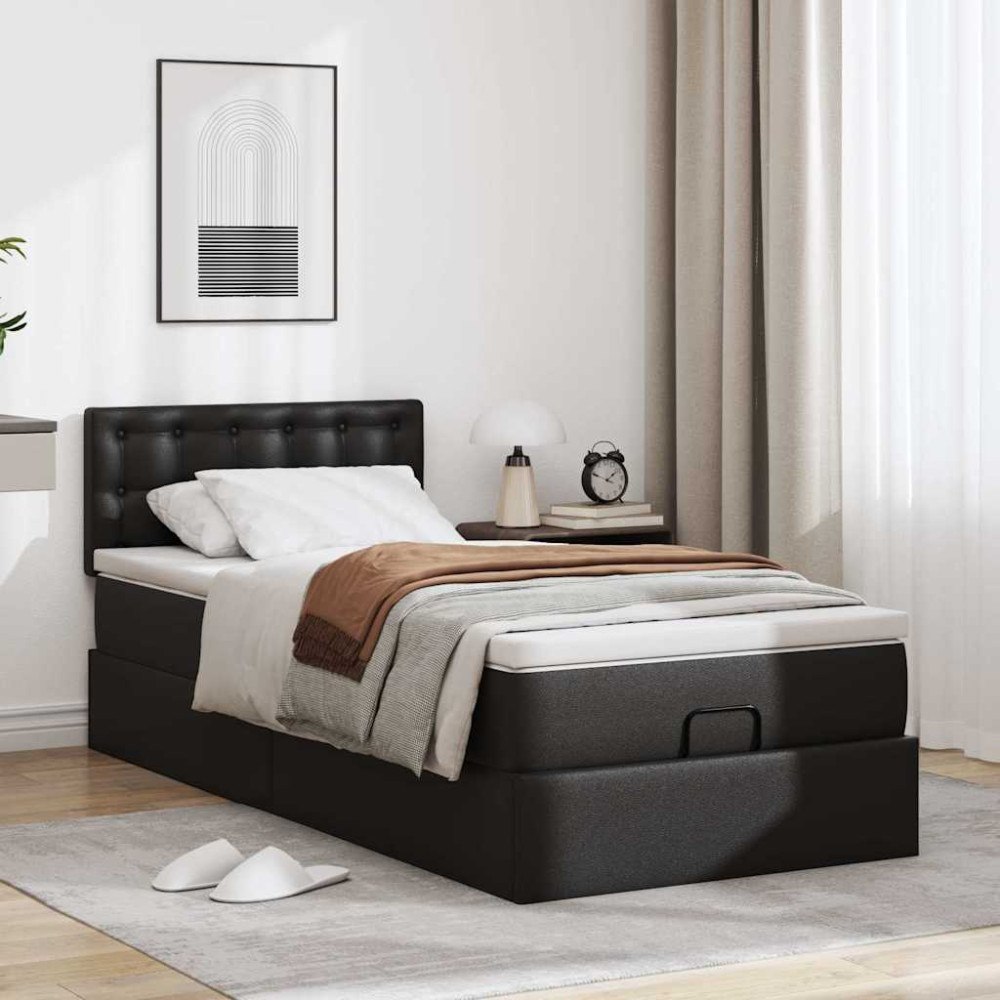 vidaXL Ottoman säng med madrass svart 90x190 cm konstläder