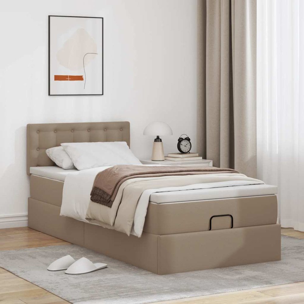 vidaXL Ottoman säng med madrass cappuccino 90x190 cm konstläder