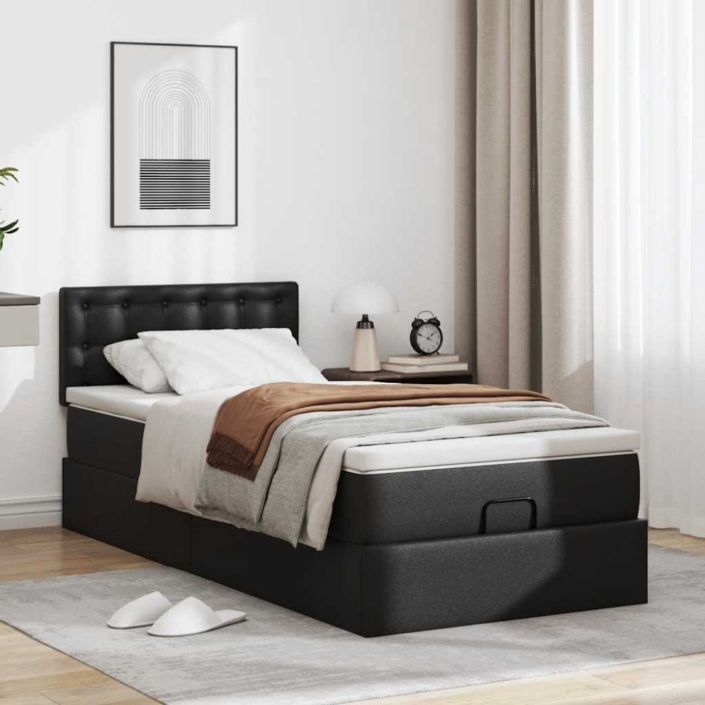 vidaXL Ottoman säng med madrass svart 90x200 cm konstläder