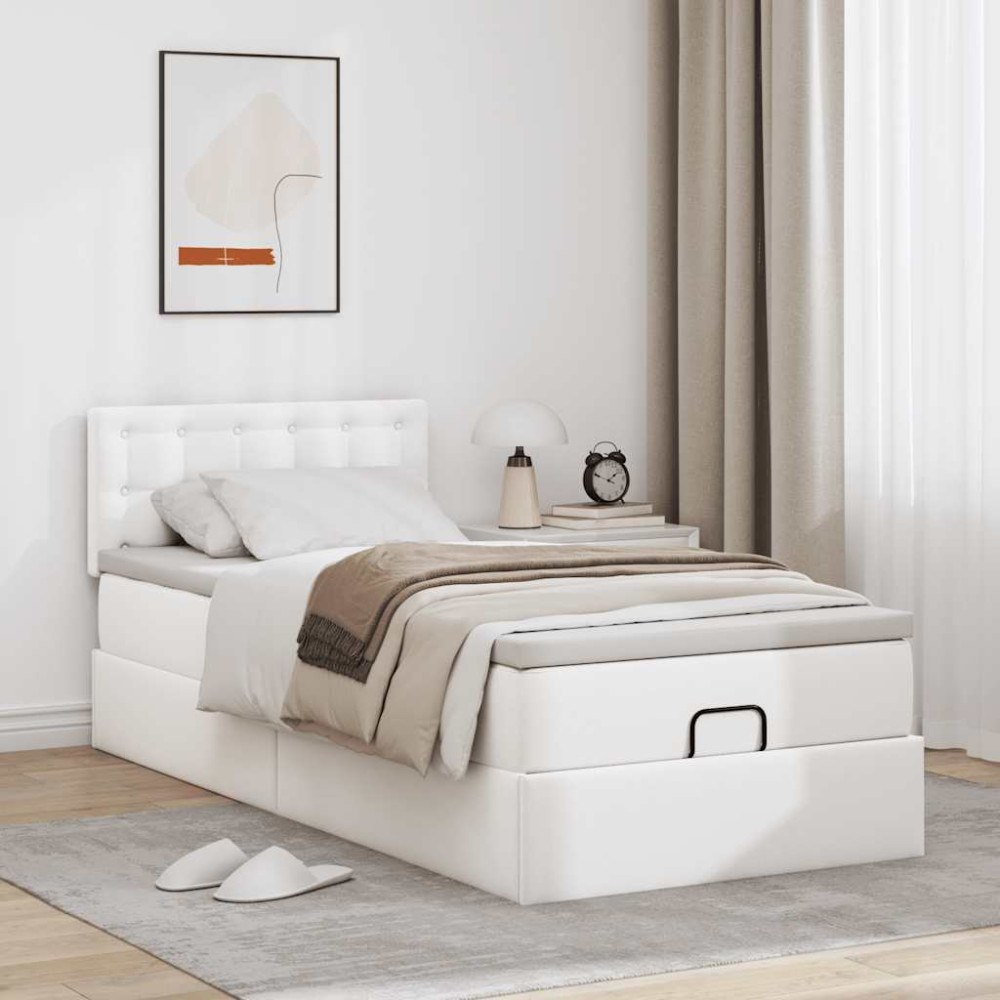 vidaXL Ottoman säng med madrass vit 90x200 cm konstläder