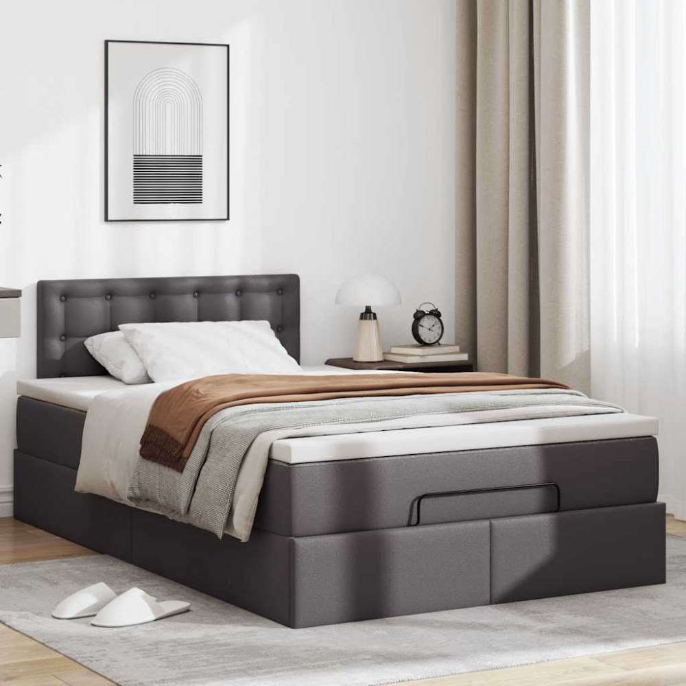 vidaXL Ottoman sängram med madrass grå 120x200 cm konstläder
