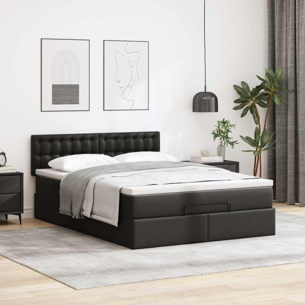 vidaXL Ottoman sängram med madrass svart 140x200 cm konstläder