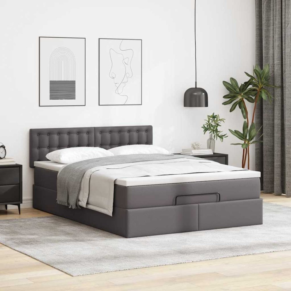 vidaXL Ottoman sängram med madrass grå 140x200 cm konstläder