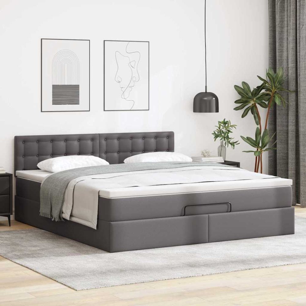 vidaXL Ottoman sängram med madrass grå 160x200 cm konstläder