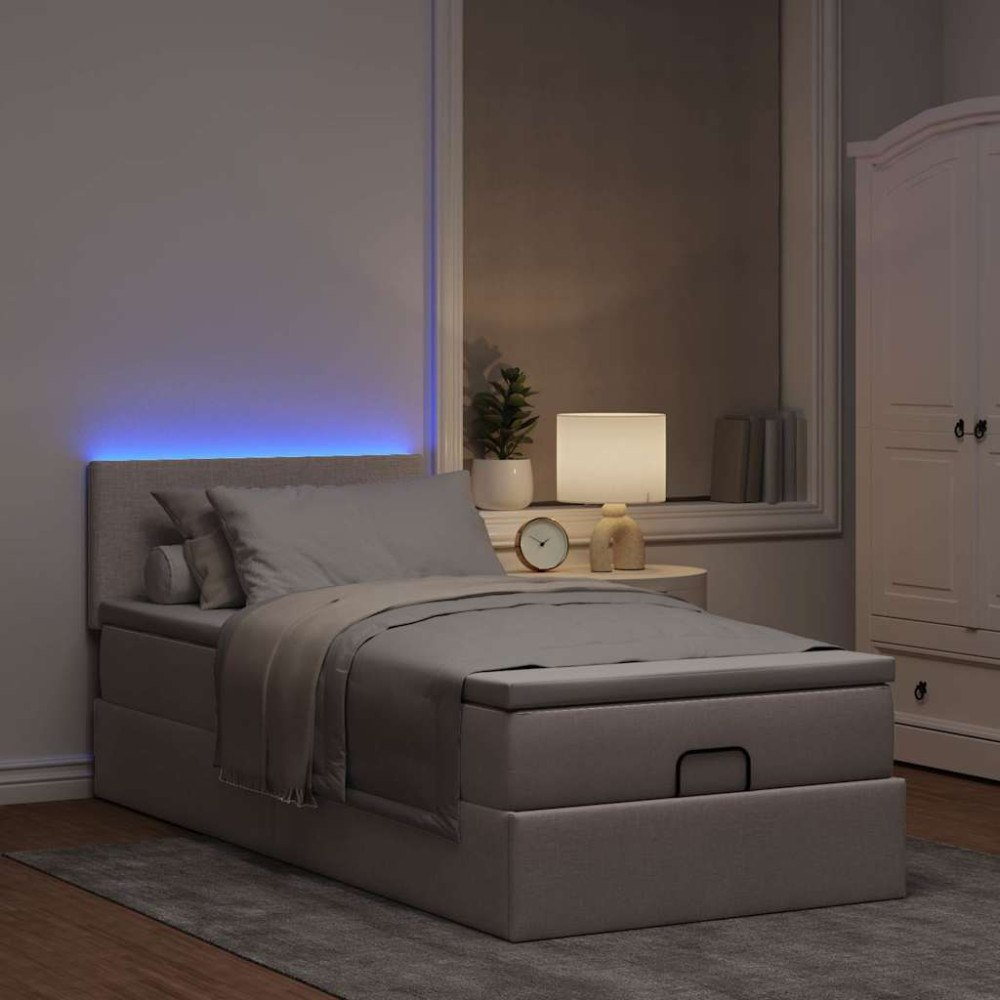 vidaXL Ottomansk säng med madrass och LED-lampor taupe 90x200 cm tyg