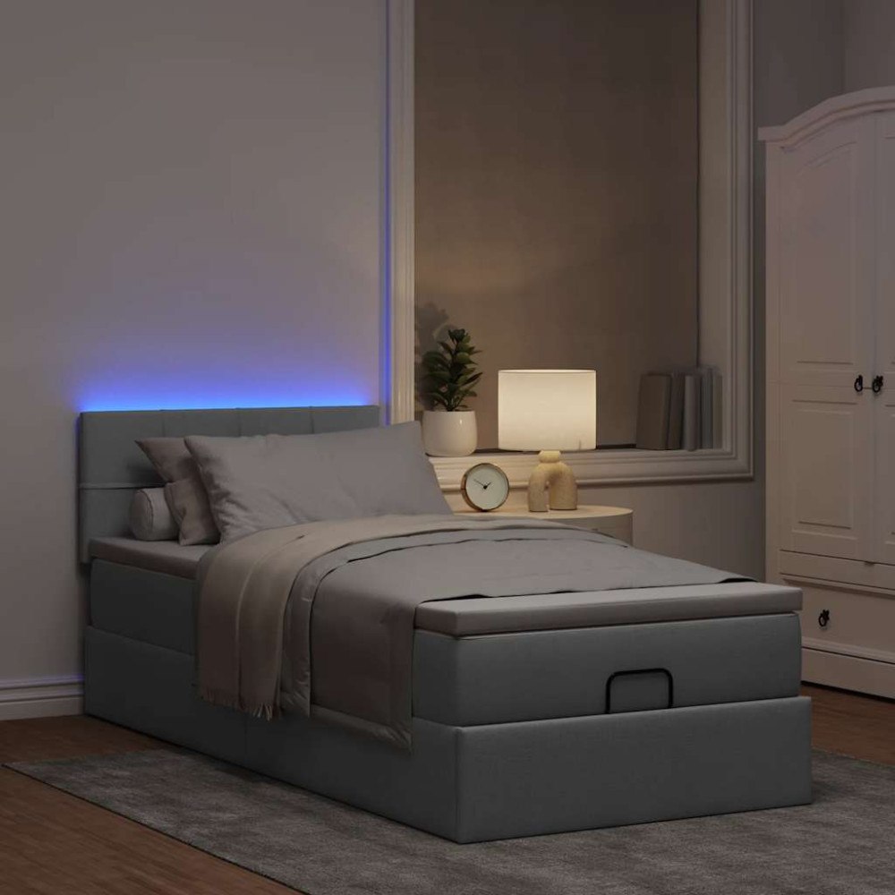 vidaXL Ottoman sängram med madrass ljusgrå 90x190 cm tyg