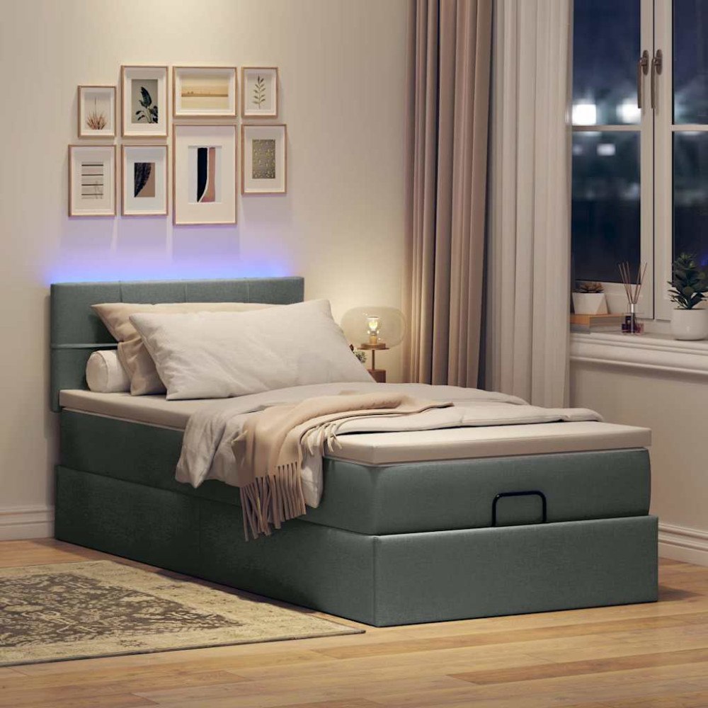 vidaXL Ottoman sängram med madrass mörkgrå 90x190 cm tyg