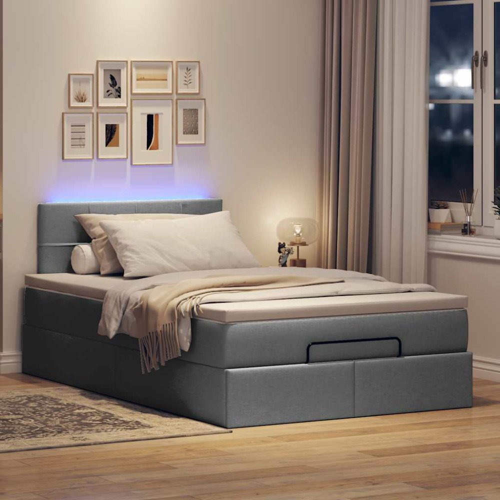 vidaXL Ottomansk säng med madrass och LED-lampor mörkgrå 120x190cm tyg