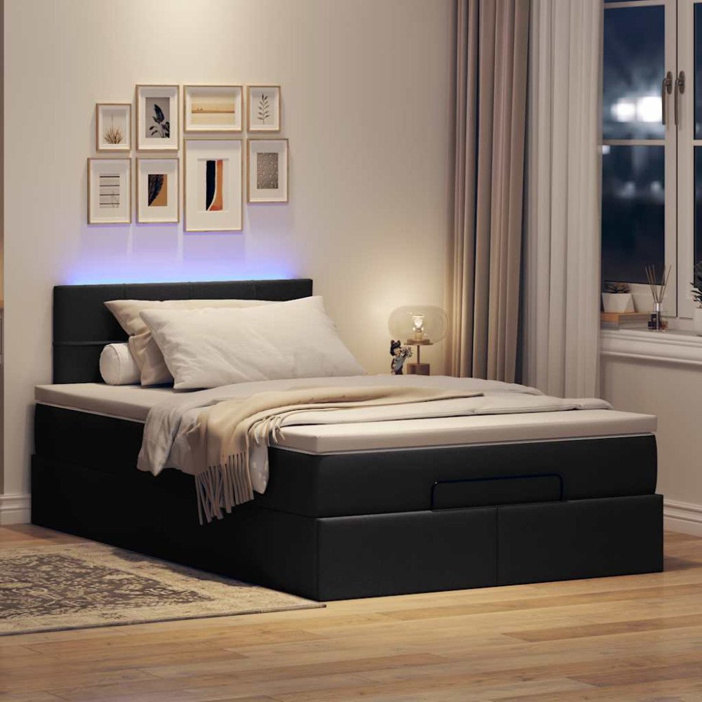vidaXL Ottomansk säng med madrass och LED-lampor svart 120x190 cm tyg