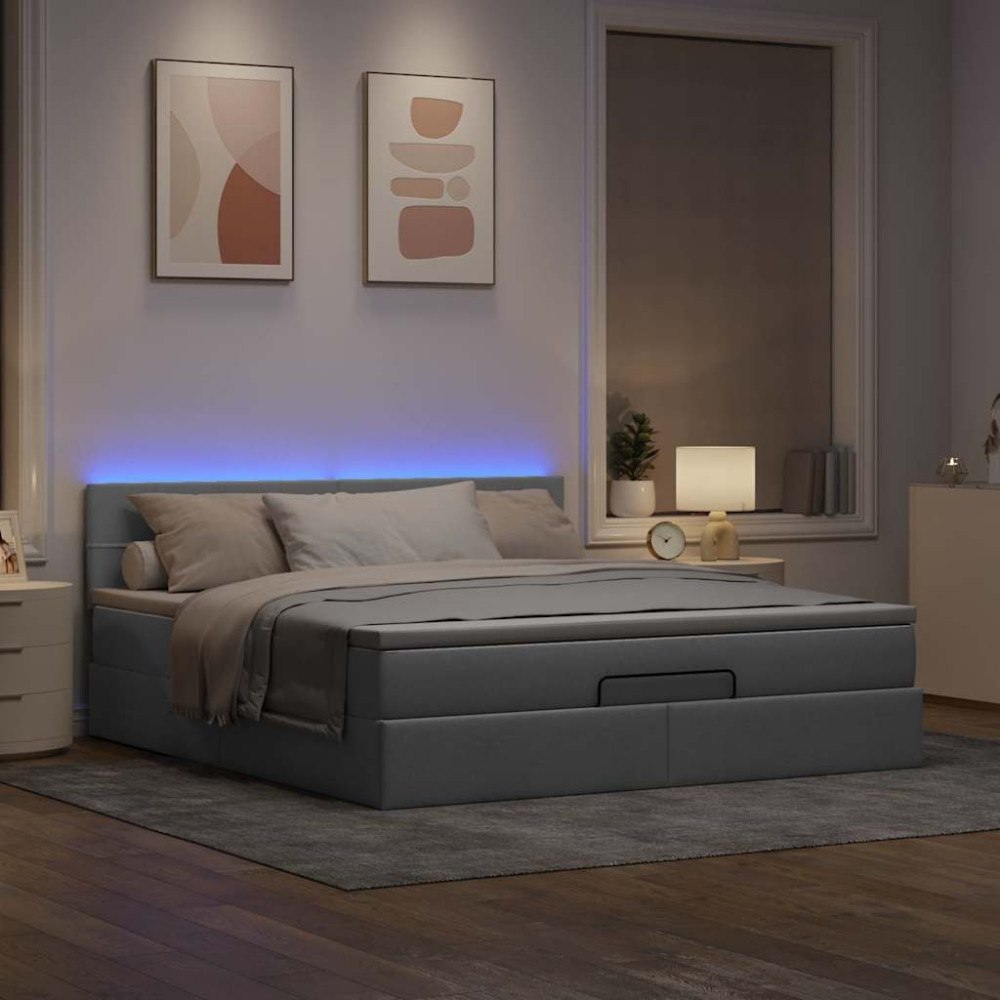 vidaXL Ottoman säng med madrass ljusgrå 160x200 cm tyg