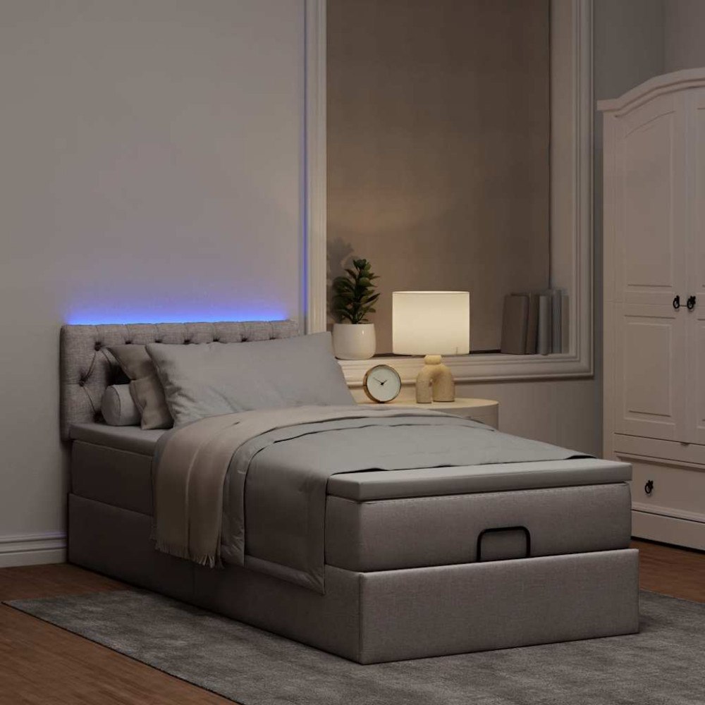 vidaXL Ottoman sängram med madrass taupe 80x200 cm tyg