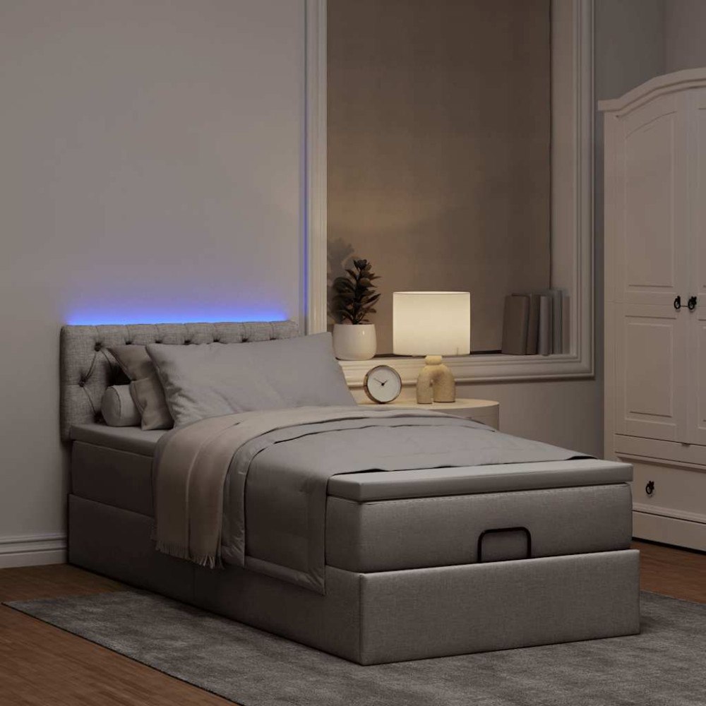 vidaXL Ottoman sängram med madrass taupe 90x190 cm tyg