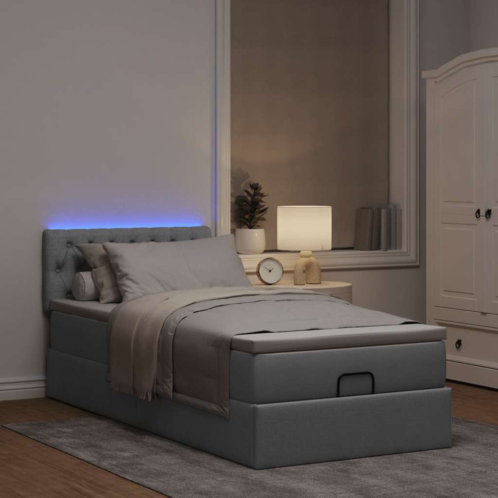 vidaXL Ottoman säng med madrass ljusgrå 100x200 cm tyg
