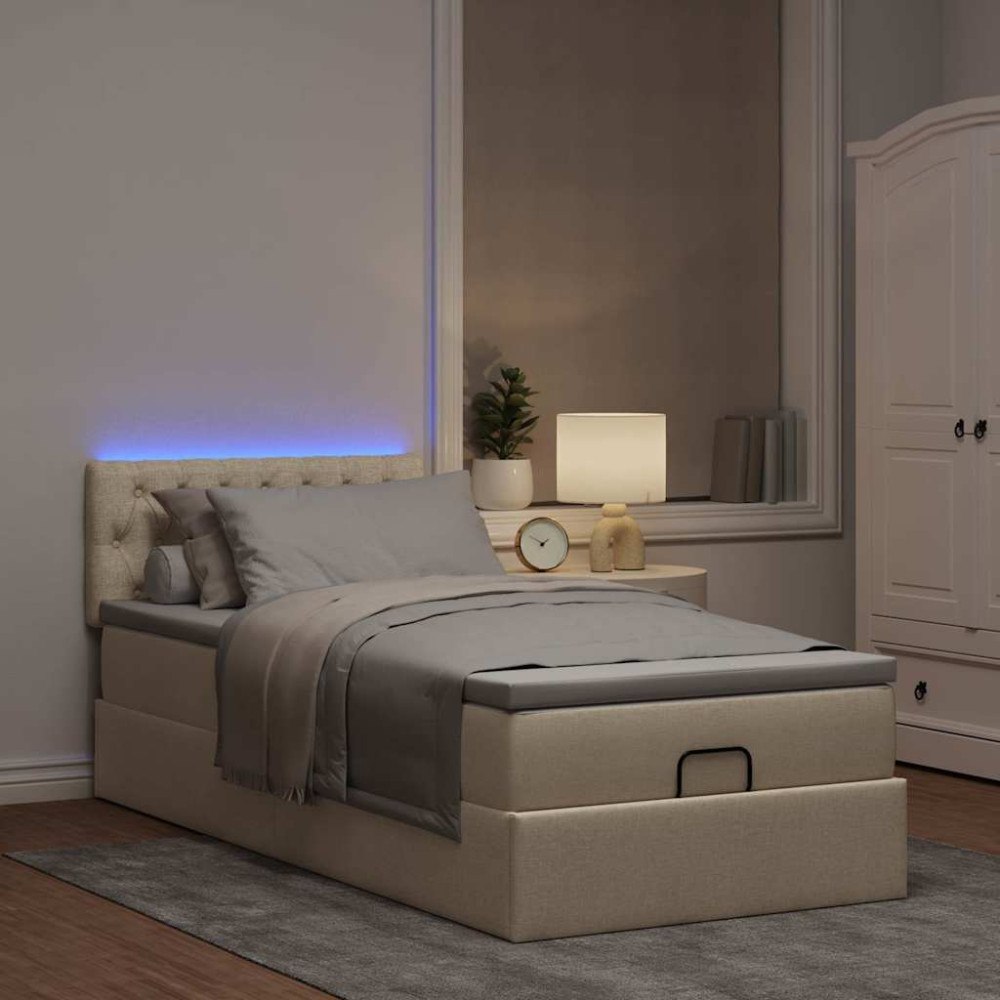vidaXL Ottoman säng med madrass gräddvit 100x200 cm tyg