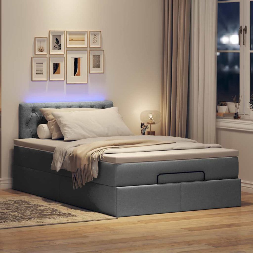vidaXL Ottomansk säng med madrass och LED-lampor mörkgrå 120x190cm tyg