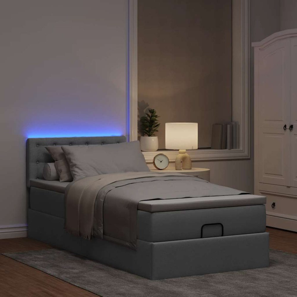 vidaXL Ottoman sängram med madrass ljusgrå 90x190 cm tyg
