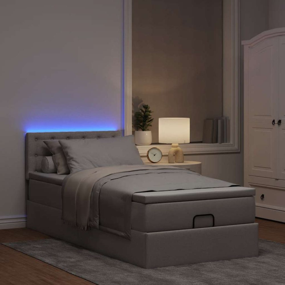 vidaXL Ottomansk säng med madrass och LED-lampor taupe 90x200 cm tyg