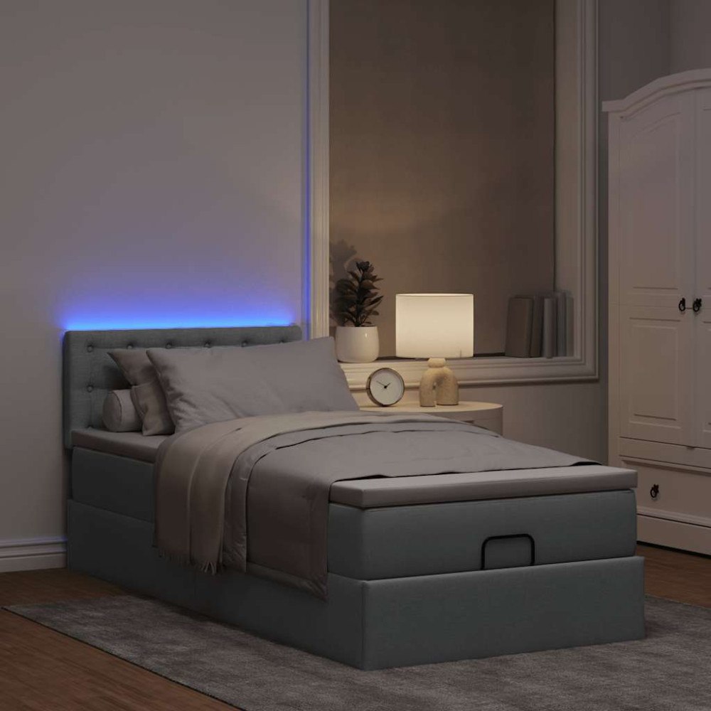vidaXL Ottoman säng med madrass ljusgrå 100x200 cm tyg