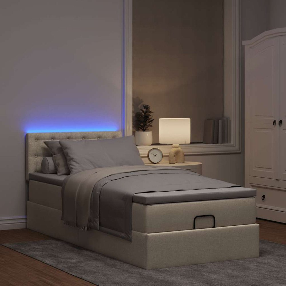 vidaXL Ottoman säng med madrass gräddvit 100x200 cm tyg