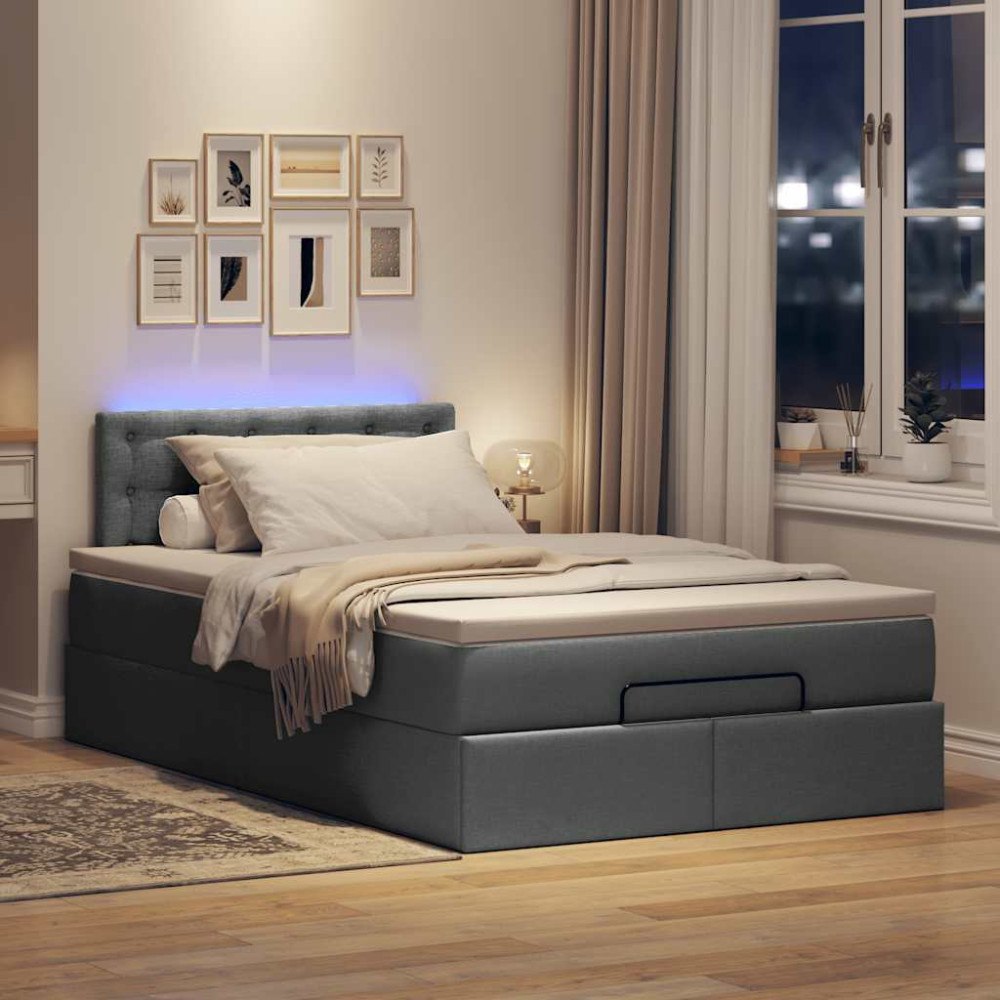 vidaXL Ottomansk säng med madrass och LED-lampor mörkgrå 120x190cm tyg