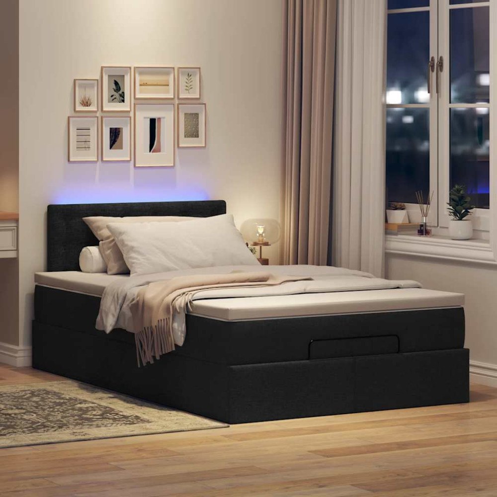 vidaXL Ottomansk säng med madrass och LED-lampor svart 120x190 cm tyg