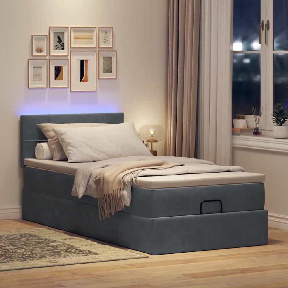 vidaXL Ottoman sängram med madrass mörkgrå 80x200 cm sammet