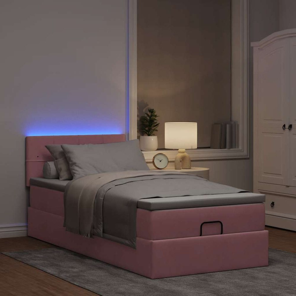 vidaXL Ottoman sängram med madrass rosa 90x190 cm sammet