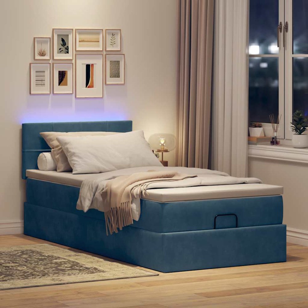vidaXL Ottoman sängram med madrass mörkblå 90x200 cm sammet