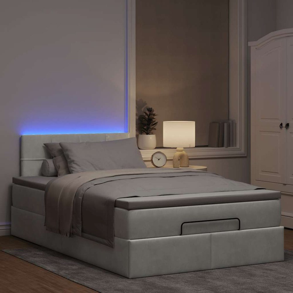 vidaXL Ottomansk säng med madrass&LED-lampor ljusgrå 120x190cm sammet