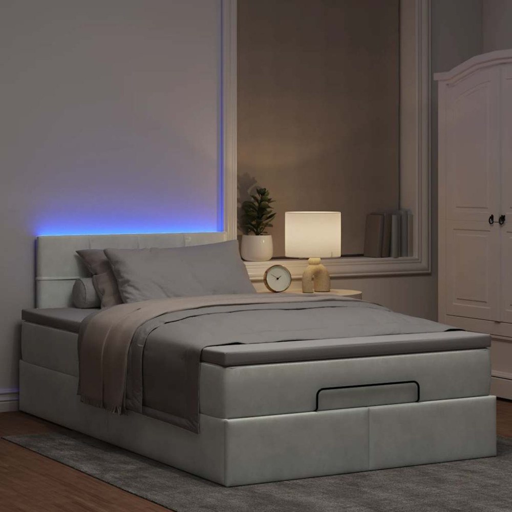 vidaXL Ottoman sängram med madrass ljusgrå 120x200 cm sammet