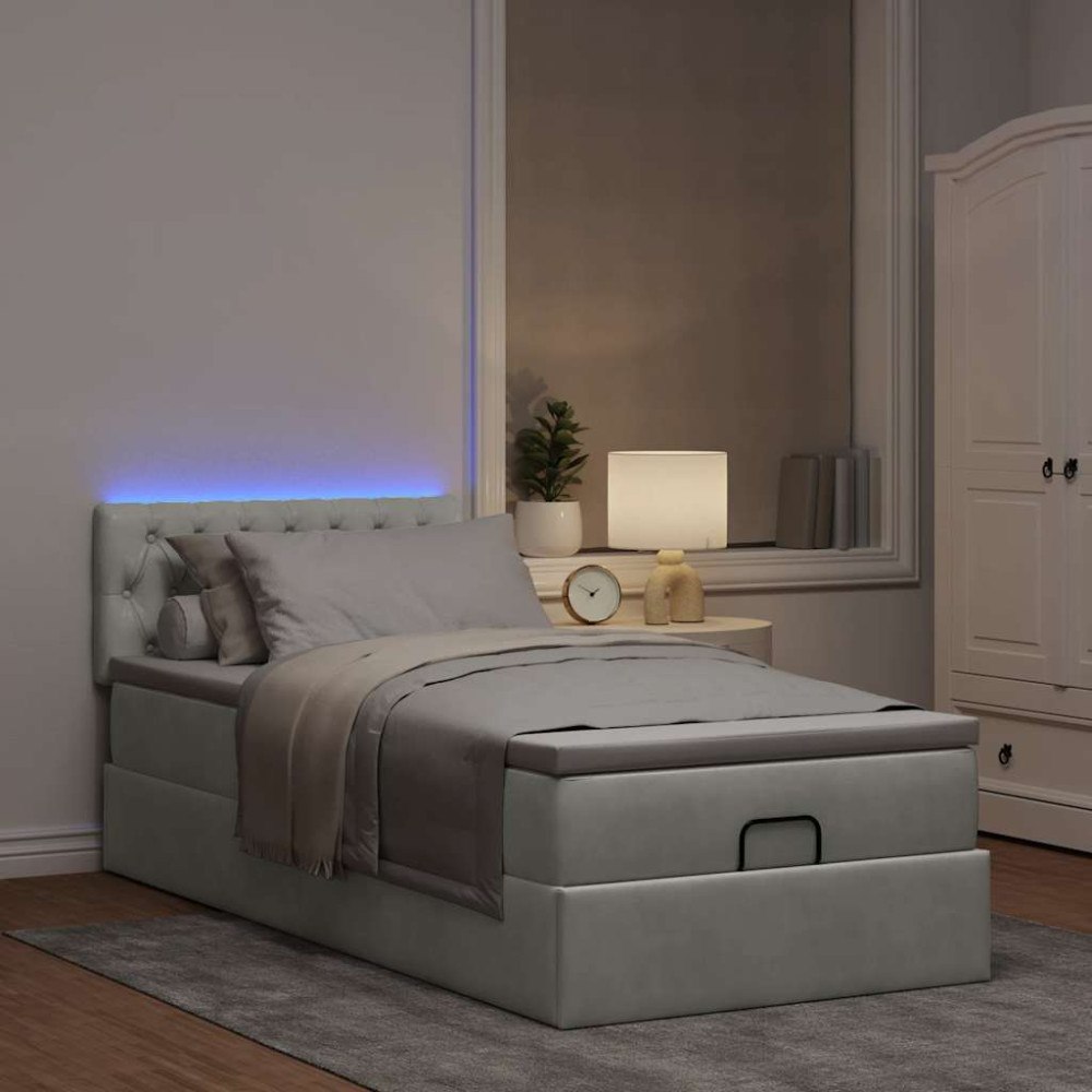 vidaXL Ottoman sängram med madrass ljusgrå 90x200 cm sammet