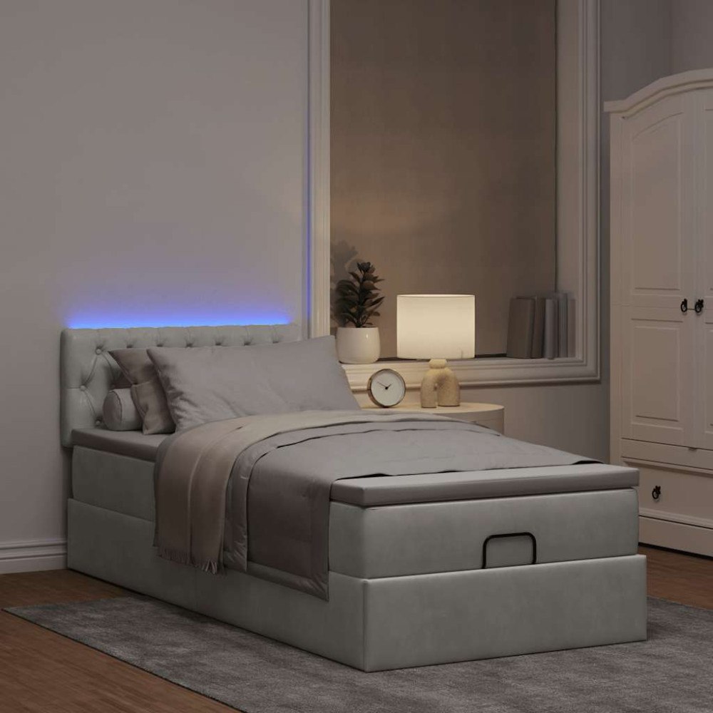 vidaXL Ottoman sängram med madrass ljusgrå 100x200 cm sammet