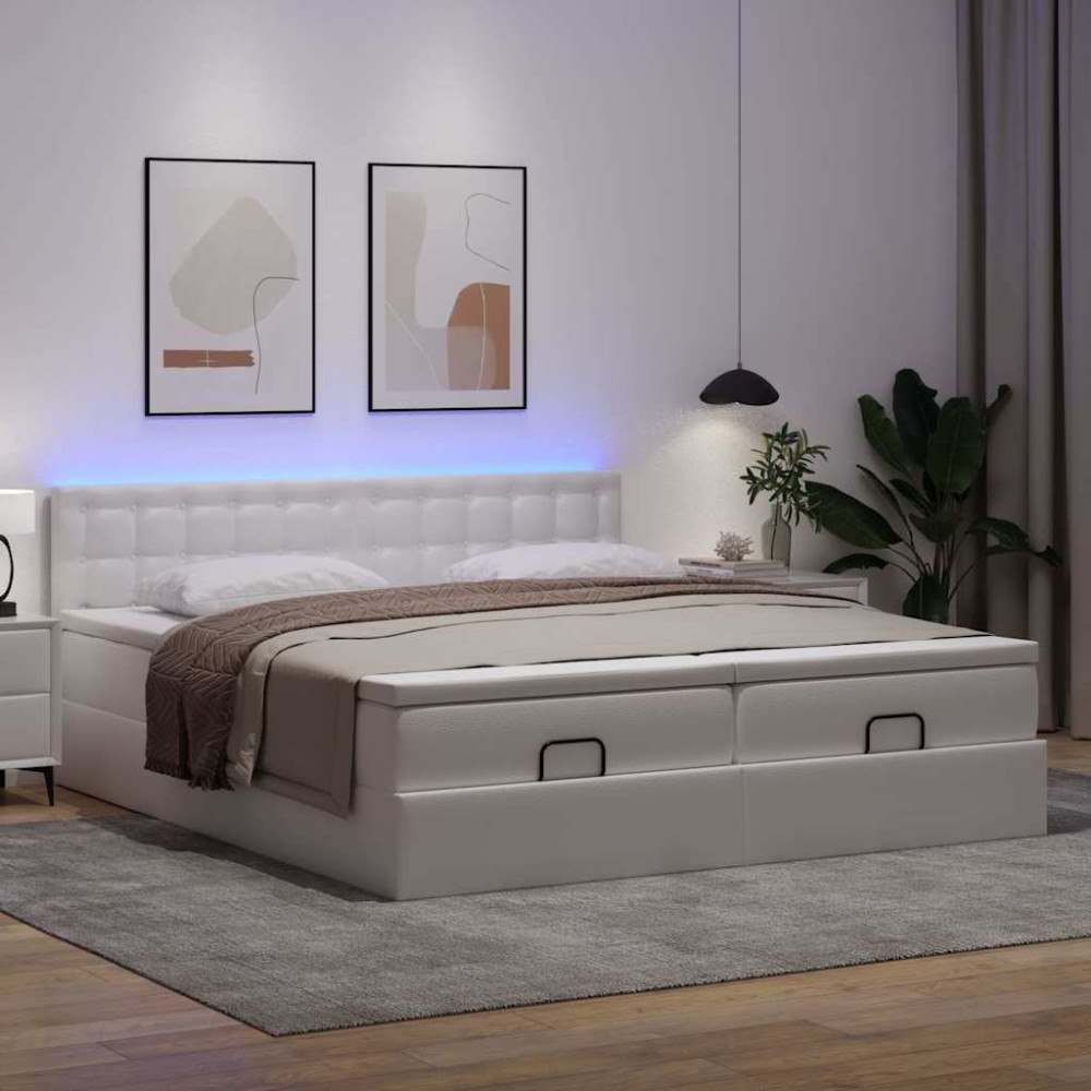 vidaXL Ottoman sängram med madrasser vit 180x200 cm konstläder