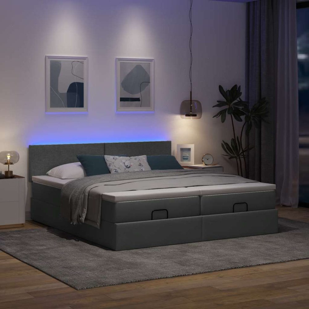 vidaXL Ottoman sängram med madrasser mörkgrå 200x200 cm tyg