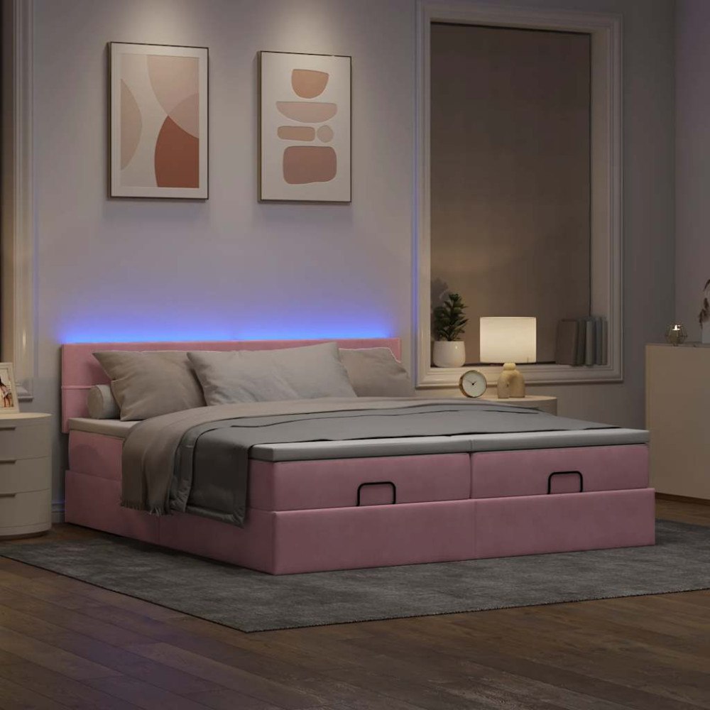 vidaXL Ottoman sängram med madrasser rosa 200x200 cm sammet