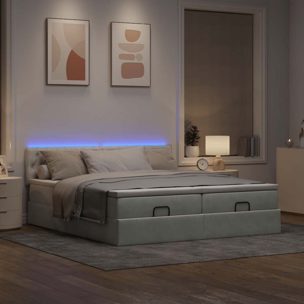 vidaXL Ottoman sängram med madrasser ljusgrå 160x200 cm sammet