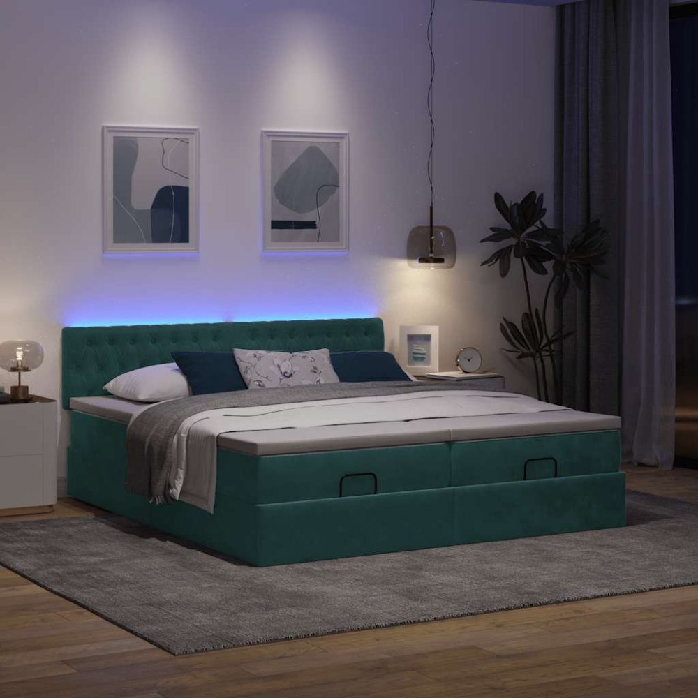 vidaXL Ottoman sängram med madrasser mörkgrön 200x200 cm sammet