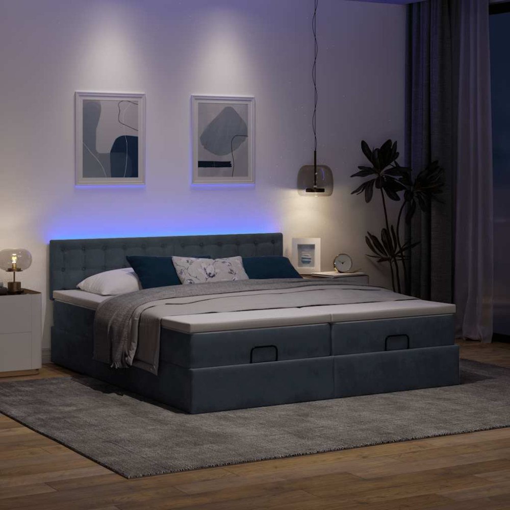 vidaXL Ottoman sängram med madrasser mörkgrå 160x200 cm sammet