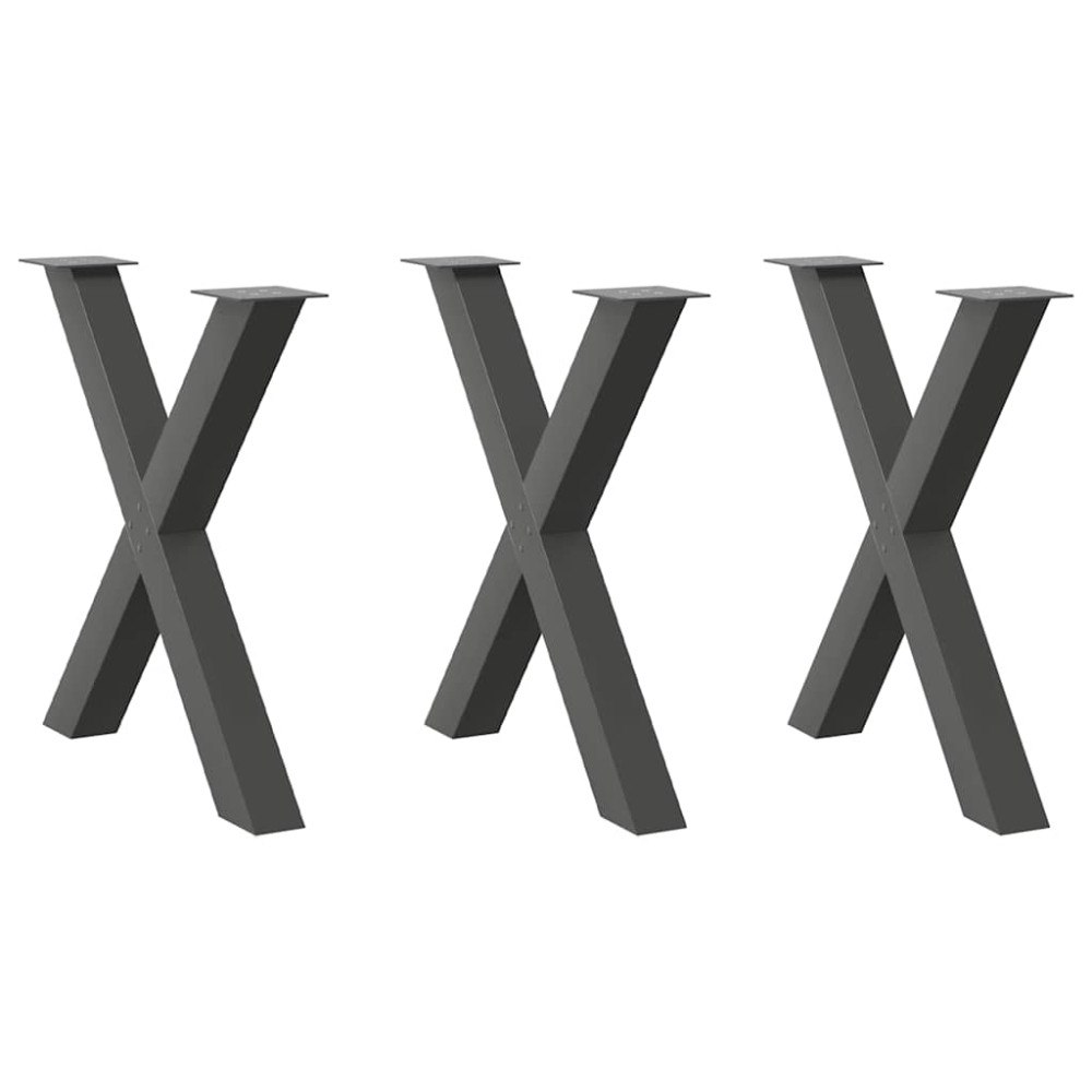 vidaXL Matbordsben X-formade 3 st antracit 80x(72-73) cm stål
